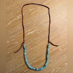 Turquoise Beaded Necklace with Brown Cord